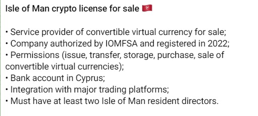 Isle of Man crypto  license for sale